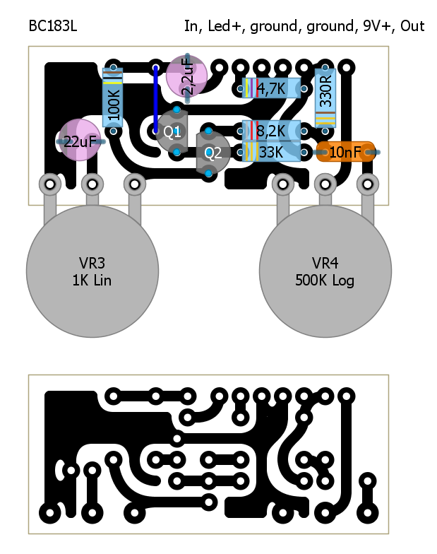 Verified silicon Fuzz Face NPN PCB Layout